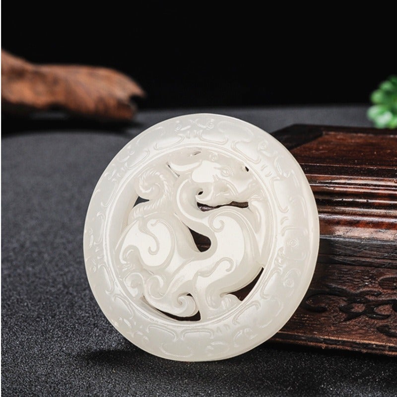 Xinjiang & Outer Mongolia Jade Antique Dragon Biyu Sheep Fat White Jade Hollow Carved Pendant  Wholesale