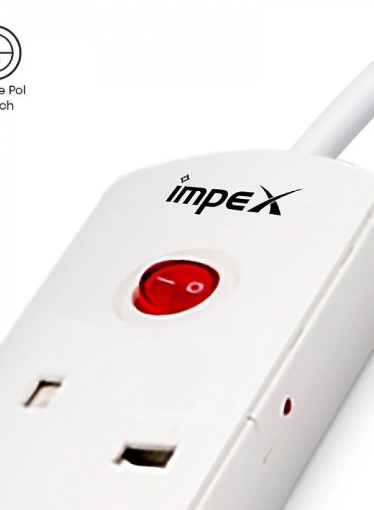 Impex Power extension cord with 3 plugs, white, 3 meters - Image 2
