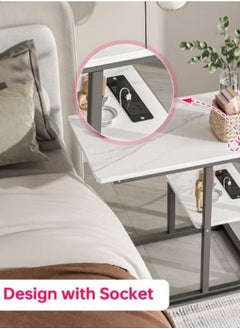 AGD Coffee Table With Socket Side Table Tea Table With Marble Design  - Image 3