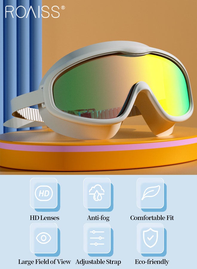 roaiss 4 Pcs Swim Goggle Set for Adults, Large Frame HD Swimming Goggles with Silicone Gasket,Outdoor Swimming Equipment for Men Women including Goggle, Swimming Cap, Nose Clip and Earplugs  - Image 2