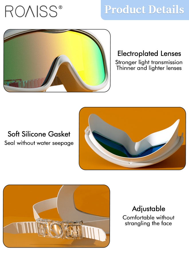 roaiss 4 Pcs Swim Goggle Set for Adults, Large Frame HD Swimming Goggles with Silicone Gasket,Outdoor Swimming Equipment for Men Women including Goggle, Swimming Cap, Nose Clip and Earplugs  - Image 5
