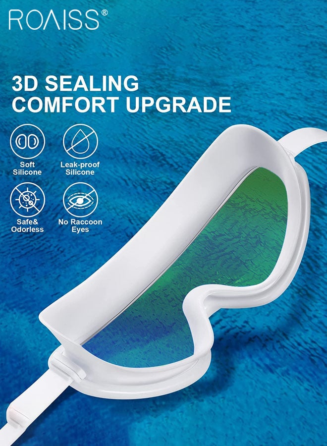 roaiss 4 Pcs Swim Goggle Set for Adults, Large Frame HD Swimming Goggles with Silicone Gasket,Outdoor Swimming Equipment for Men Women including Goggle, Swimming Cap, Nose Clip and Earplugs  - Image 3