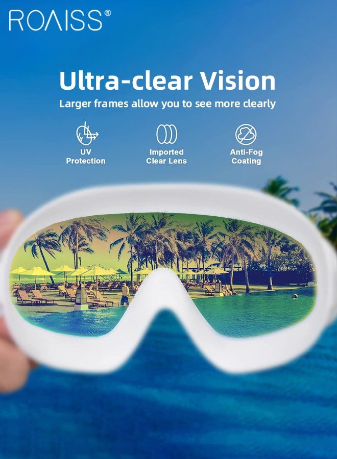 roaiss 4 Pcs Swim Goggle Set for Adults, Large Frame HD Swimming Goggles with Silicone Gasket,Outdoor Swimming Equipment for Men Women including Goggle, Swimming Cap, Nose Clip and Earplugs  - Image 4
