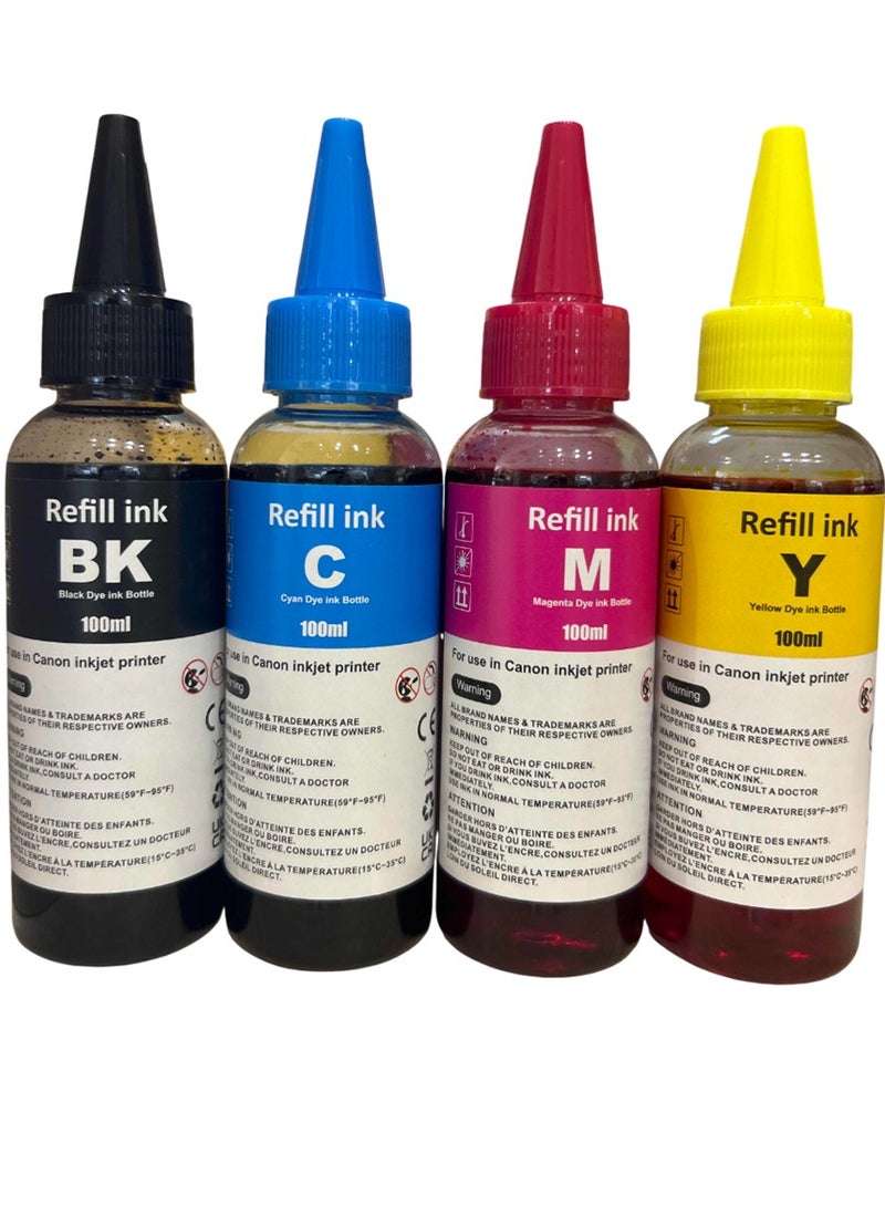 انك إعادة تعبئة الحبر العالمي لطابعات Canon HP و Epson 4 ألوان أسود، سماوي، أصفر، أرجواني كل لون 100 مل، يستخدم لجميع أنواع الطابعات ذات الأحبار السائلة Canon HP و Epson. - Image 3