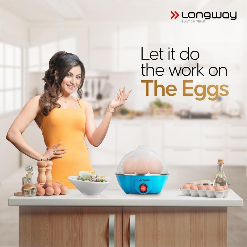 LONGWAY غلاية بيض لونغواي إيغو 350 واط لطهي البيض بالبخار والغلي 3 أوضاع غليان لطهي حتى 7 بيضات باللون الأزرق - Image 2