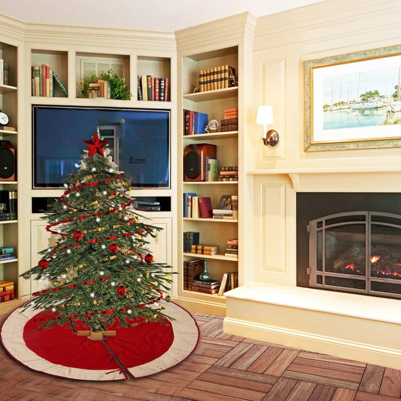 HOME HEART HOME HEART Brands Christmas Cardinal Red Premium Velvet and Brown Jute Border 24 INCH Small Round Double Layer Thick Christmas Tree Skirt 6036S - Image 3