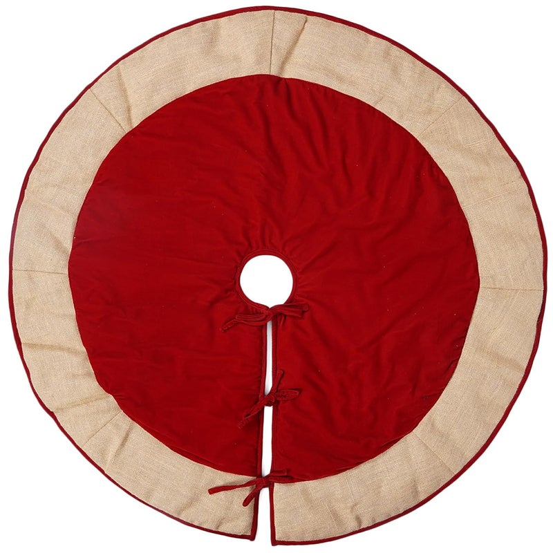 HOME HEART HOME HEART Brands Christmas Cardinal Red Premium Velvet and Brown Jute Border 24 INCH Small Round Double Layer Thick Christmas Tree Skirt 6036S - Image 1