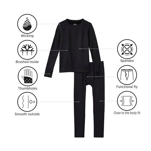 Cuddl Duds Thermal Underwear for Kids - Boys Cold Weather Clothes Fleece Lined Thermal Set - Winter Base Layer Long Johns - Thermal Shirt Top and Leggings Pants 2-Piece Set for Boys - Black XL - Image 4