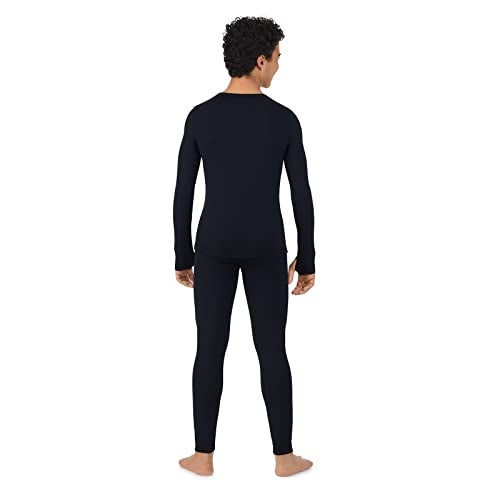 Cuddl Duds Thermal Underwear for Kids - Boys Cold Weather Clothes Fleece Lined Thermal Set - Winter Base Layer Long Johns - Thermal Shirt Top and Leggings Pants 2-Piece Set for Boys - Black XL - Image 2