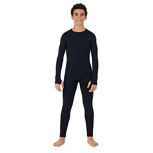 Cuddl Duds Thermal Underwear for Kids - Boys Cold Weather Clothes Fleece Lined Thermal Set - Winter Base Layer Long Johns - Thermal Shirt Top and Leggings Pants 2-Piece Set for Boys - Black XL - Image 1
