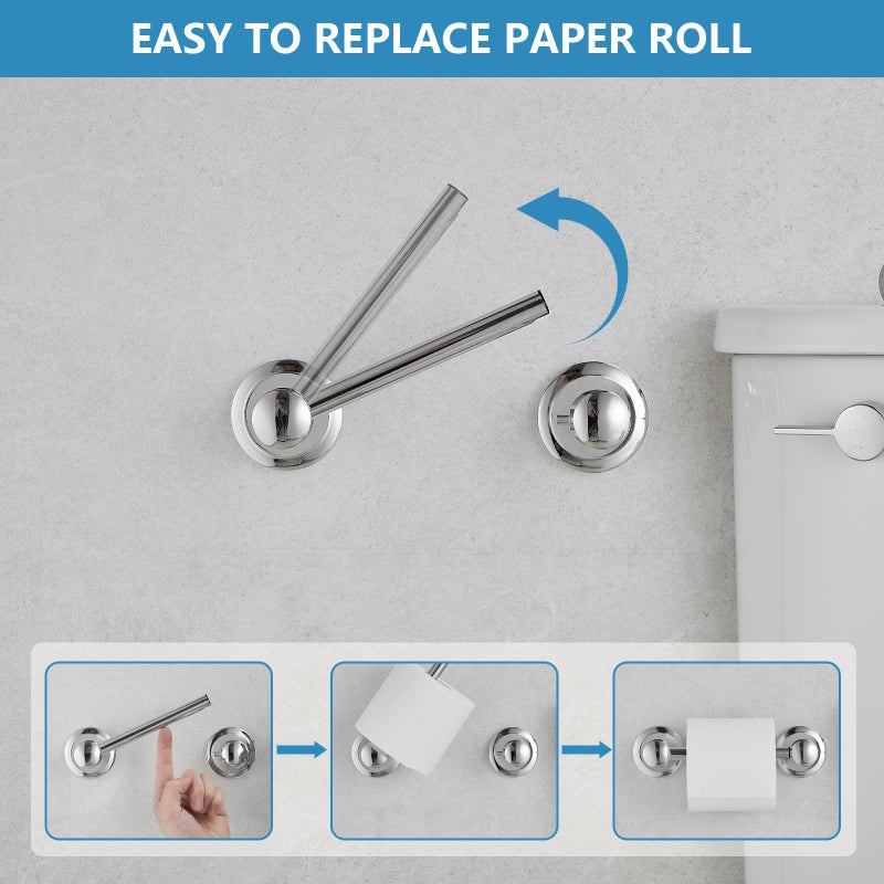 RUMOSE Toilet Paper Holder and Hand Towel Ring Polished Chrome Wall Mount Bathroom Hardware Accessories 2 PCS Set Flexible Pivoting Toilet Tissue Roll Holder and Towel Hanger  Stainless Steel - Image 3