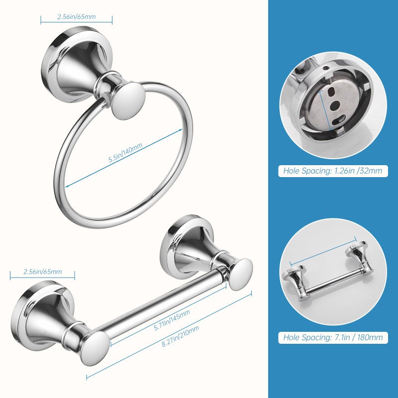 RUMOSE Toilet Paper Holder and Hand Towel Ring Polished Chrome Wall Mount Bathroom Hardware Accessories 2 PCS Set Flexible Pivoting Toilet Tissue Roll Holder and Towel Hanger  Stainless Steel - Image 4