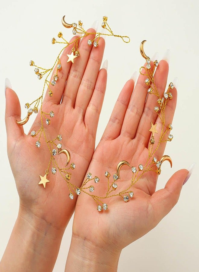 Unicra Gold Rhinestone Hair Vine Bridal Wedding Hair Piece Celestial Hair Accessories for Women and Brides - Image 2