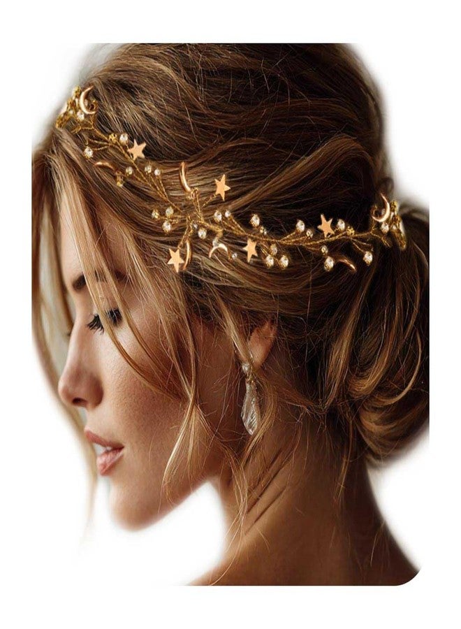 Unicra Gold Rhinestone Hair Vine Bridal Wedding Hair Piece Celestial Hair Accessories for Women and Brides - Image 1