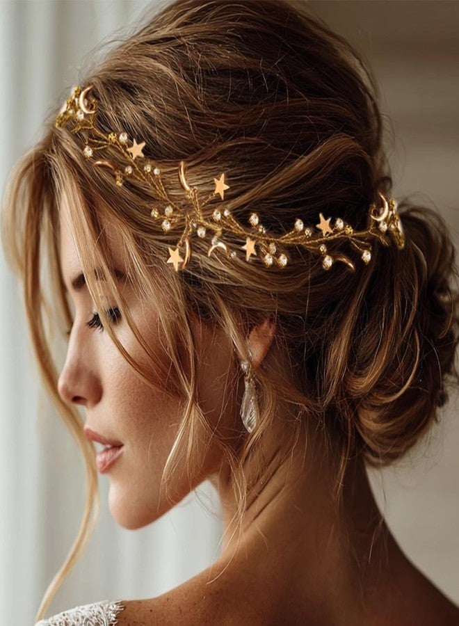 Unicra Gold Rhinestone Hair Vine Bridal Wedding Hair Piece Celestial Hair Accessories for Women and Brides - Image 4