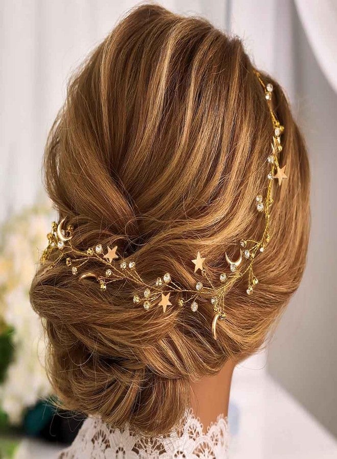 Unicra Gold Rhinestone Hair Vine Bridal Wedding Hair Piece Celestial Hair Accessories for Women and Brides - Image 3