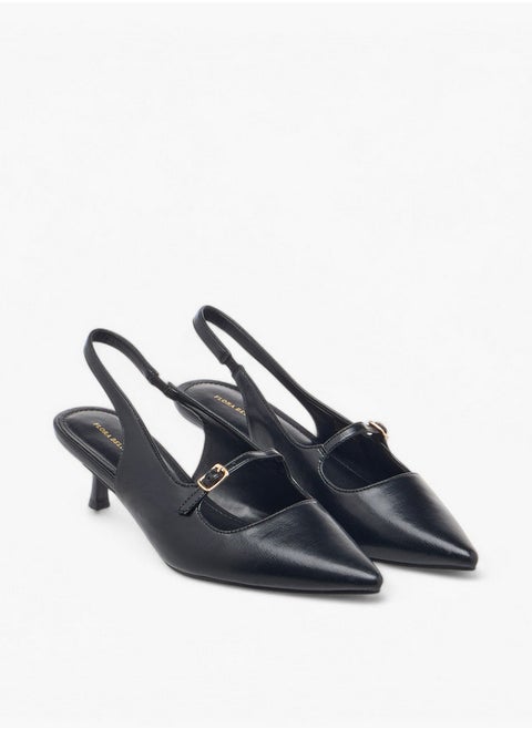Textured Slip-On Shoes with Kitten Heels