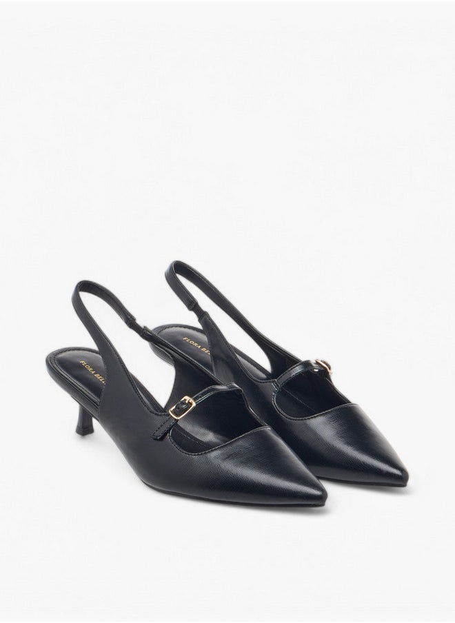 Flora Bella By Shoexpress Textured Slip-On Shoes with Kitten Heels  - Image 1