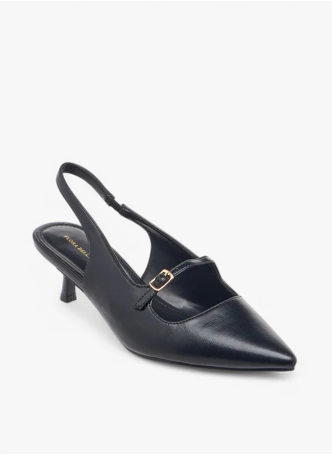 Flora Bella By Shoexpress Textured Slip-On Shoes with Kitten Heels