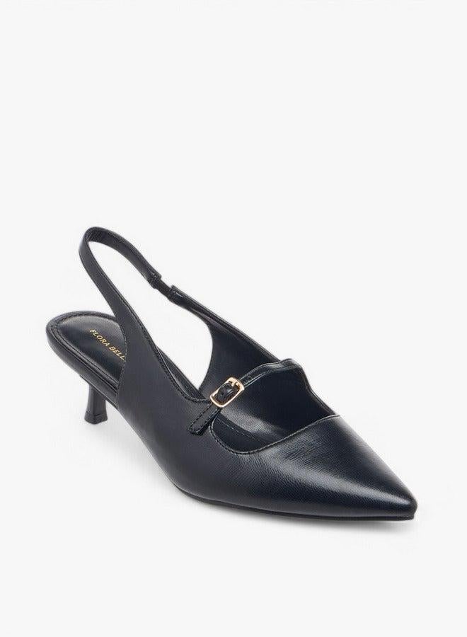 Flora Bella By Shoexpress Textured Slip-On Shoes with Kitten Heels - Image 1