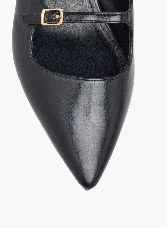 Flora Bella By Shoexpress Textured Slip-On Shoes with Kitten Heels - Image 4