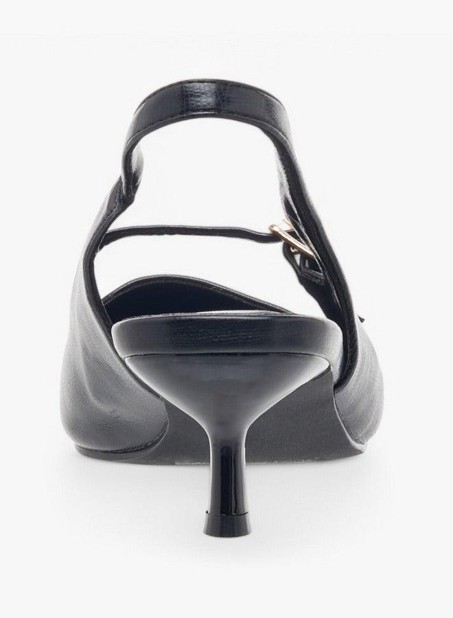 Flora Bella By Shoexpress Textured Slip-On Shoes with Kitten Heels - Image 5