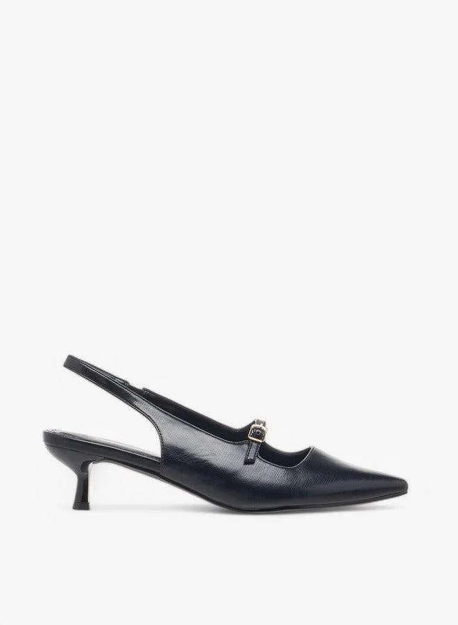 Flora Bella By Shoexpress Textured Slip-On Shoes with Kitten Heels