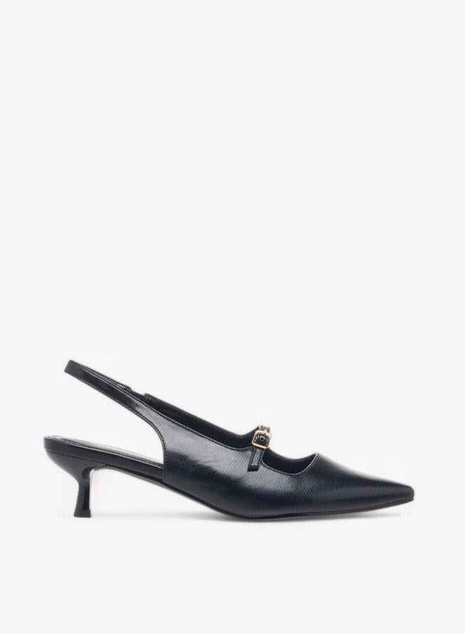 Flora Bella By Shoexpress Textured Slip-On Shoes with Kitten Heels - Image 2