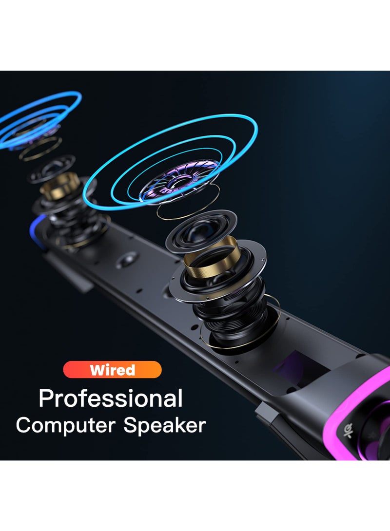 AROAQ USB Wired Computer RGB Speaker Sound Bar Desktop 3D Stereo Surround Sound Box With Volume Knob 3.5mm Audio Input For Desktop PC Laptop Smartphone Tablet - Image 5
