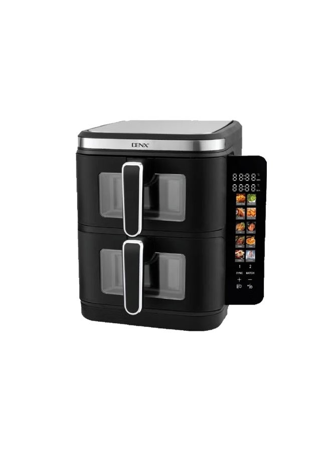 دينكس DX4001 مقلاة هوائية مزدوجة سعة 11 لترًا، سعة 5.5 لتر + 5.5 لتر، 2800 واط، مع شاشة معلومات ولوحة لمس / 12 إعدادًا مسبقًا / وظائف طهي متعددة / طهي عالي الكفاءة / وجبات صحية - أسود - Image 2