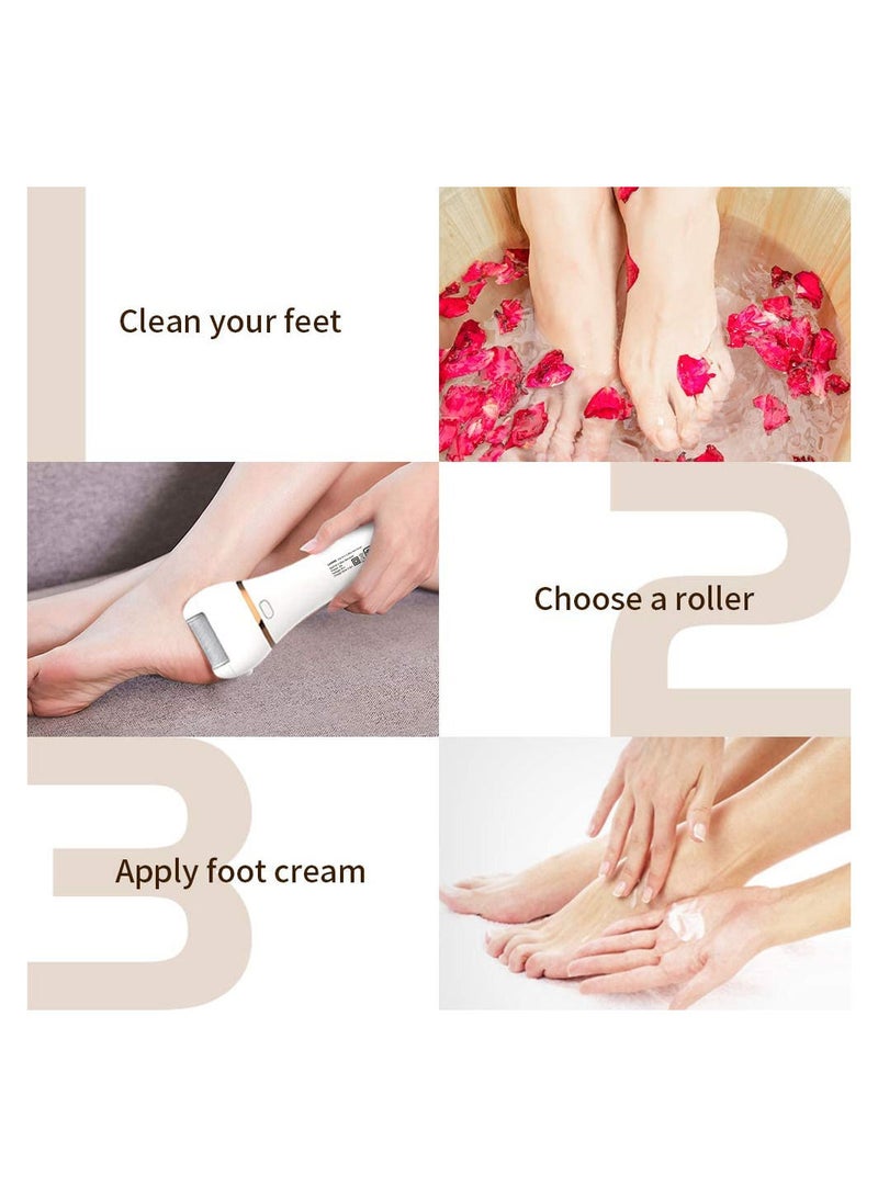 Electric Callus Remover Rechargeable Feet Pedicure IPX7 Waterproof Design For Dryed Skin With 3 Roller Heads, 2 Speed - Image 2