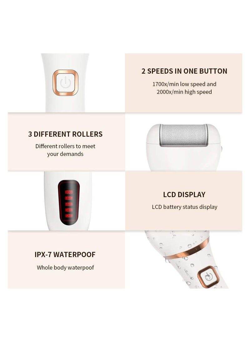 Electric Callus Remover Rechargeable Feet Pedicure IPX7 Waterproof Design For Dryed Skin With 3 Roller Heads, 2 Speed - Image 4