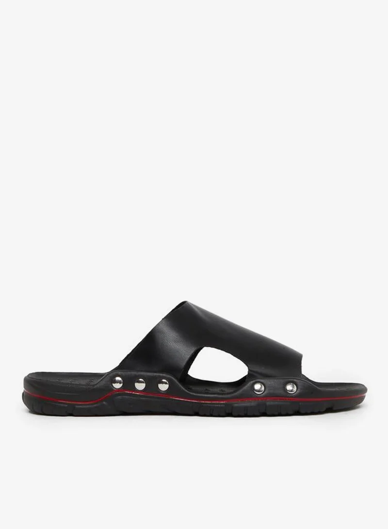 ستايلي صنادل رجالي جلد أسود منزلقة