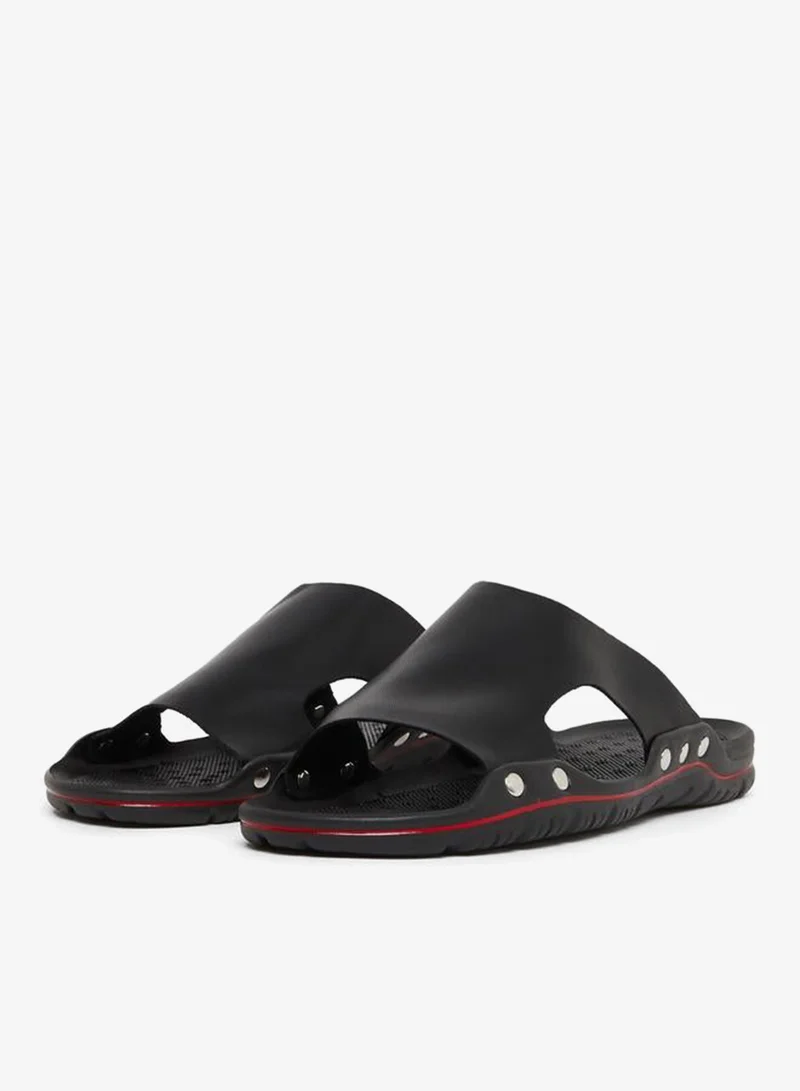 ستايلي صنادل رجالي جلد أسود منزلقة