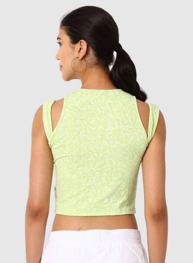 Freehand  Women Regular Fit Textured Crew Neck Sleeveless Cut Out Top  | Best Price UAE