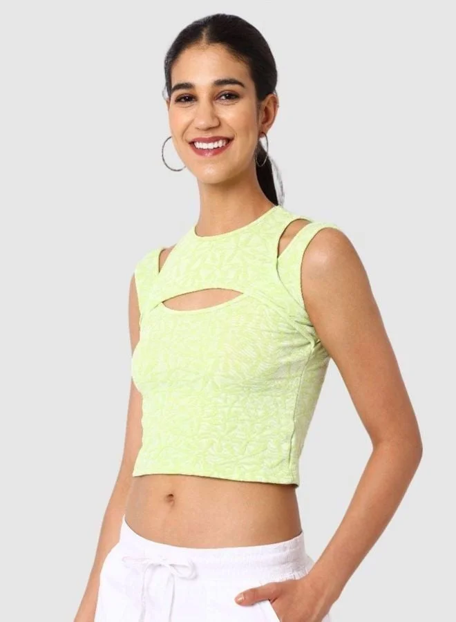 Freehand  Women Regular Fit Textured Crew Neck Sleeveless Cut Out Top  | Best Price UAE