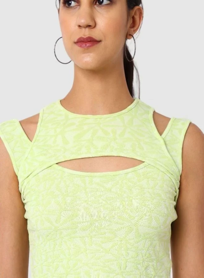 Freehand  Women Regular Fit Textured Crew Neck Sleeveless Cut Out Top  | Best Price UAE