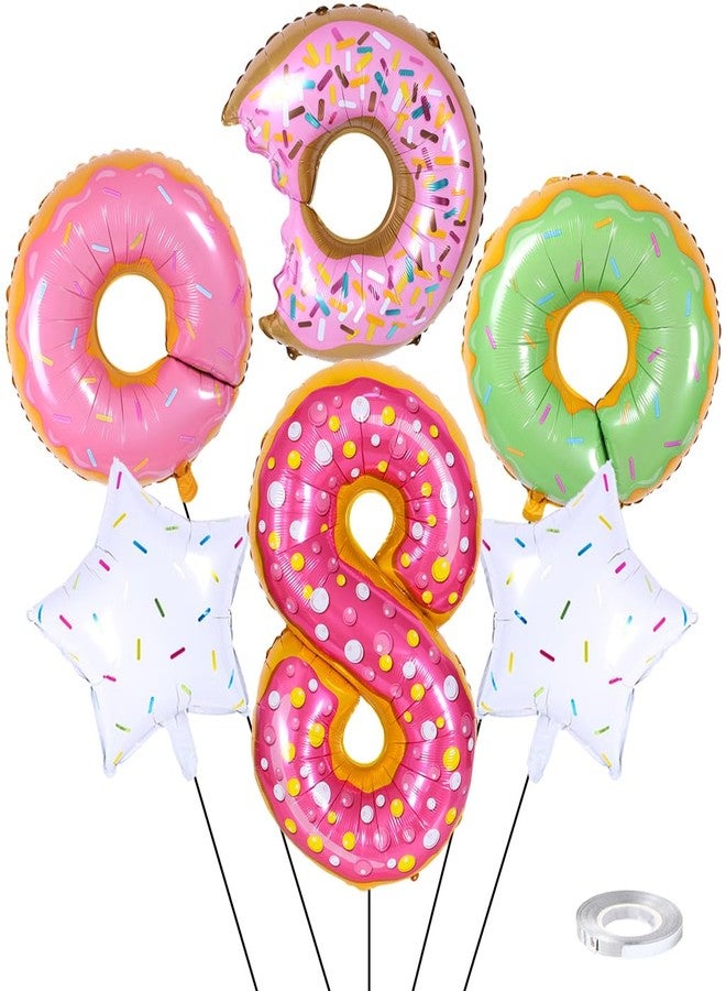 Weenkeey 8th Donut Birthday Balloons Giant Doughnut Aluminum Foil Balloon Number 8 Mylar Balloon for Donut Theme Party Supplies Girls Birthday Decor - Image 1