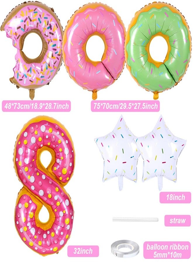 Weenkeey 8th Donut Birthday Balloons Giant Doughnut Aluminum Foil Balloon Number 8 Mylar Balloon for Donut Theme Party Supplies Girls Birthday Decor - Image 2