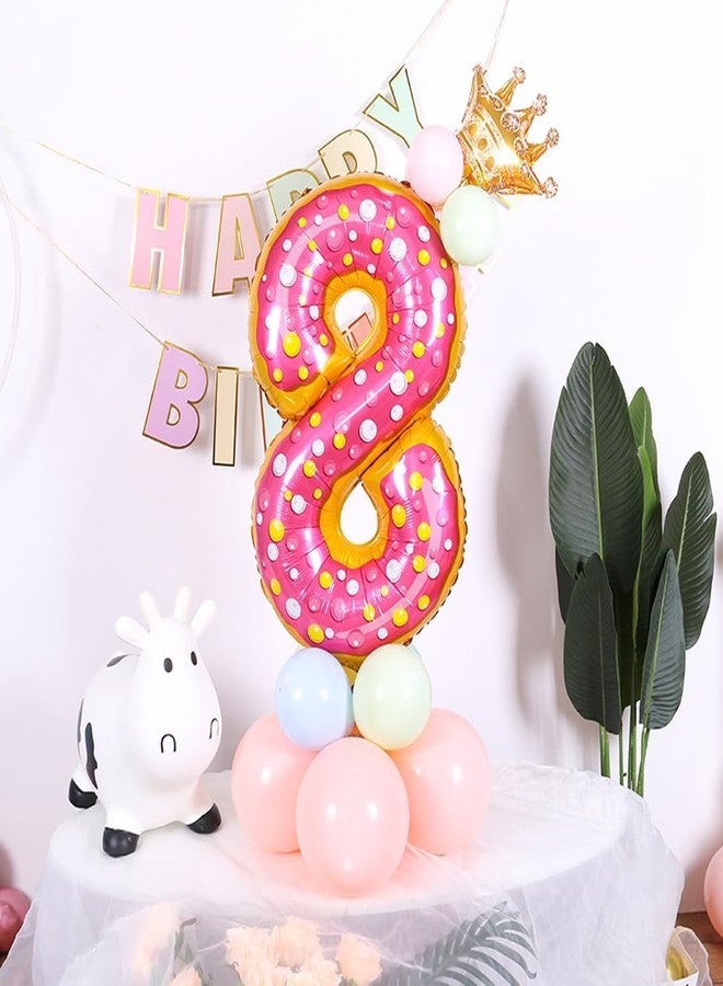 Weenkeey 8th Donut Birthday Balloons Giant Doughnut Aluminum Foil Balloon Number 8 Mylar Balloon for Donut Theme Party Supplies Girls Birthday Decor - Image 4
