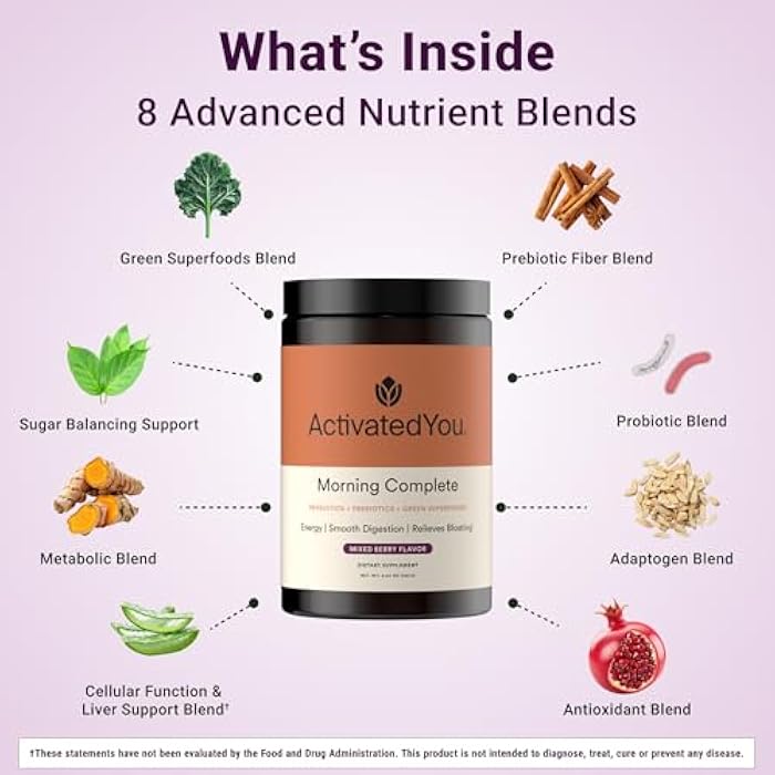 ActivatedYou Morning Complete Super Greens Powder Drink Mix - Gut Health Boost with Prebiotics, Probiotics, & Antioxidants - 10 Billion CFUs, Mixed Berry Flavor Greens Superfood Powder - 30 Day Supply - Image 4