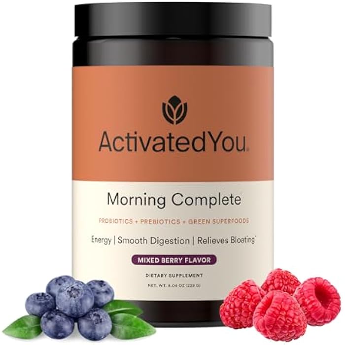 ActivatedYou Morning Complete Super Greens Powder Drink Mix - Gut Health Boost with Prebiotics, Probiotics, & Antioxidants - 10 Billion CFUs, Mixed Berry Flavor Greens Superfood Powder - 30 Day Supply - Image 1