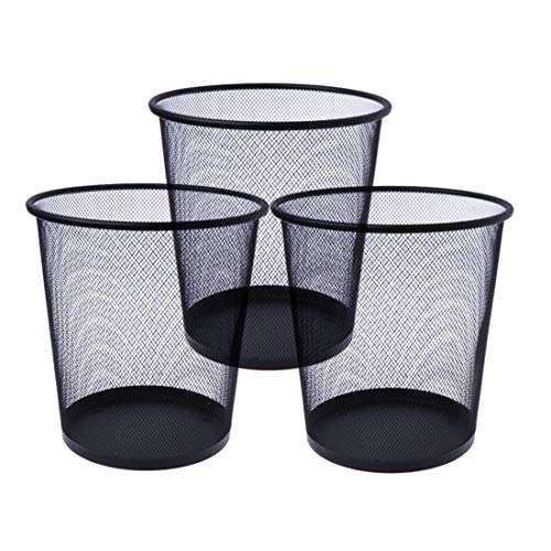PUFFIN Mesh Wastebasket Round Trash Can Recycling Bin Office Tools Supplies, Pack of 3 - Image 1
