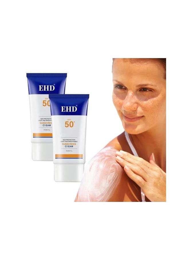 silvercnc - EHD Sunscreen, ehd sunscreen 50+ PA+, ehd sunscreen cream, UV Isolation Waterproof Sweat Outdoor Men and Women 60g/Branch, Fast Absorption & No Sticky Feeling (2pcs) - Image 1