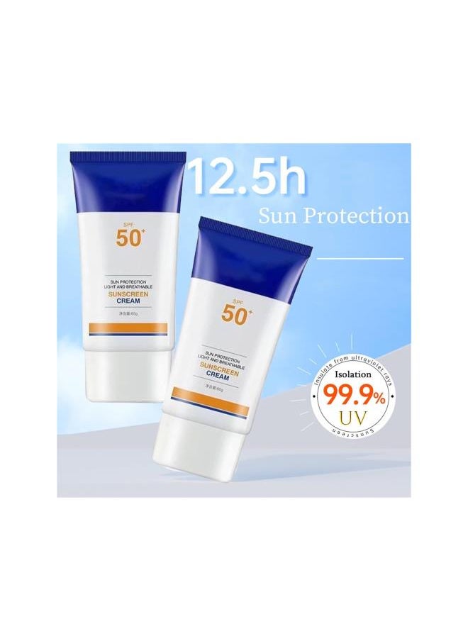 silvercnc - EHD Sunscreen, ehd sunscreen 50+ PA+, ehd sunscreen cream, UV Isolation Waterproof Sweat Outdoor Men and Women 60g/Branch, Fast Absorption & No Sticky Feeling (2pcs) - Image 1