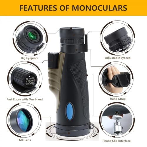 Fotocart 10-30x50 Monocular with Smartphone Adapter & Tripod, Low Night Vision Waterproof Monocular for Adult Birding Hiking Concert Travel - Image 5