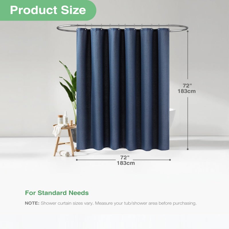 Dynamene Thick Fabric Shower Curtains for Bathroom - Waffle Weave Heavy Duty, 256GSM Hotel Spa Luxury Weighted Polyester Cloth Bath Curtain Set with 12 Plastic Hooks,72x72, Navy Blue - Image 4