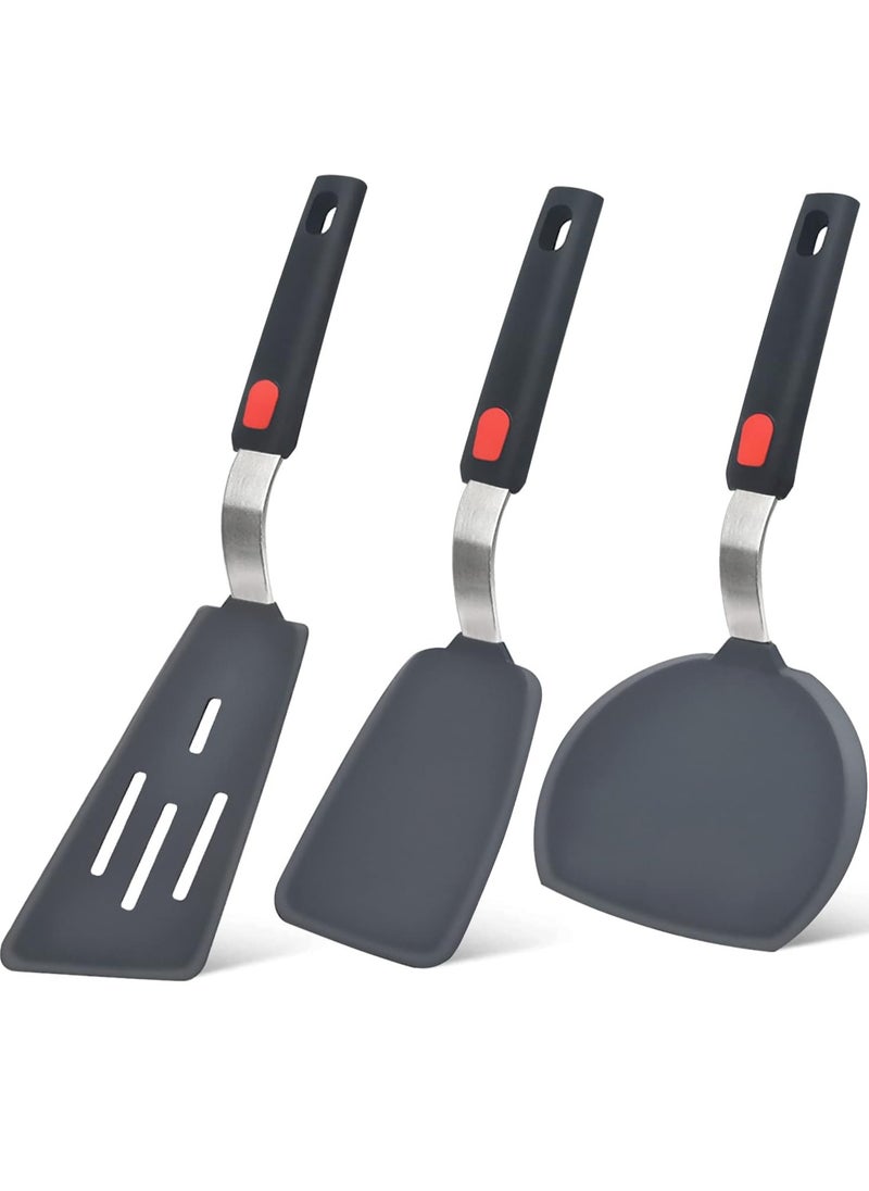 Mmmon - 3Pack Silicone Spatula Set for Nonstick Cookware,Large Flexible Kitchen Utensils BPA Free Rubber Spatula Set for Egg,Pancake,Fish,Burger - Image 1