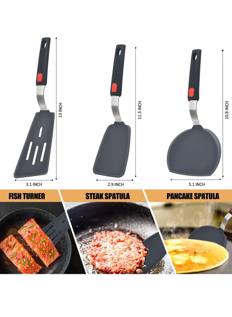 Mmmon - 3Pack Silicone Spatula Set for Nonstick Cookware,Large Flexible Kitchen Utensils BPA Free Rubber Spatula Set for Egg,Pancake,Fish,Burger - Image 1
