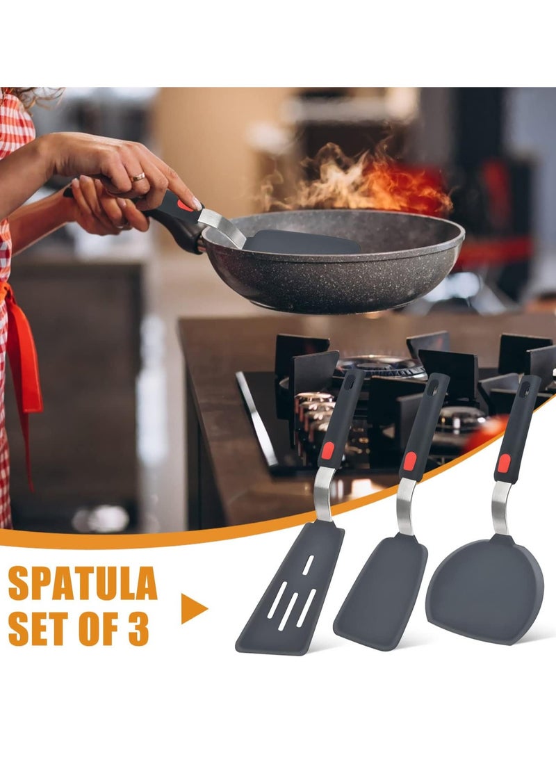 Mmmon - 3Pack Silicone Spatula Set for Nonstick Cookware,Large Flexible Kitchen Utensils BPA Free Rubber Spatula Set for Egg,Pancake,Fish,Burger - Image 1